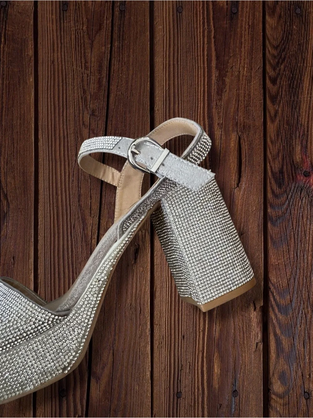 Steve Madden Crystal-Embellished Silver Platform Sandals, 11